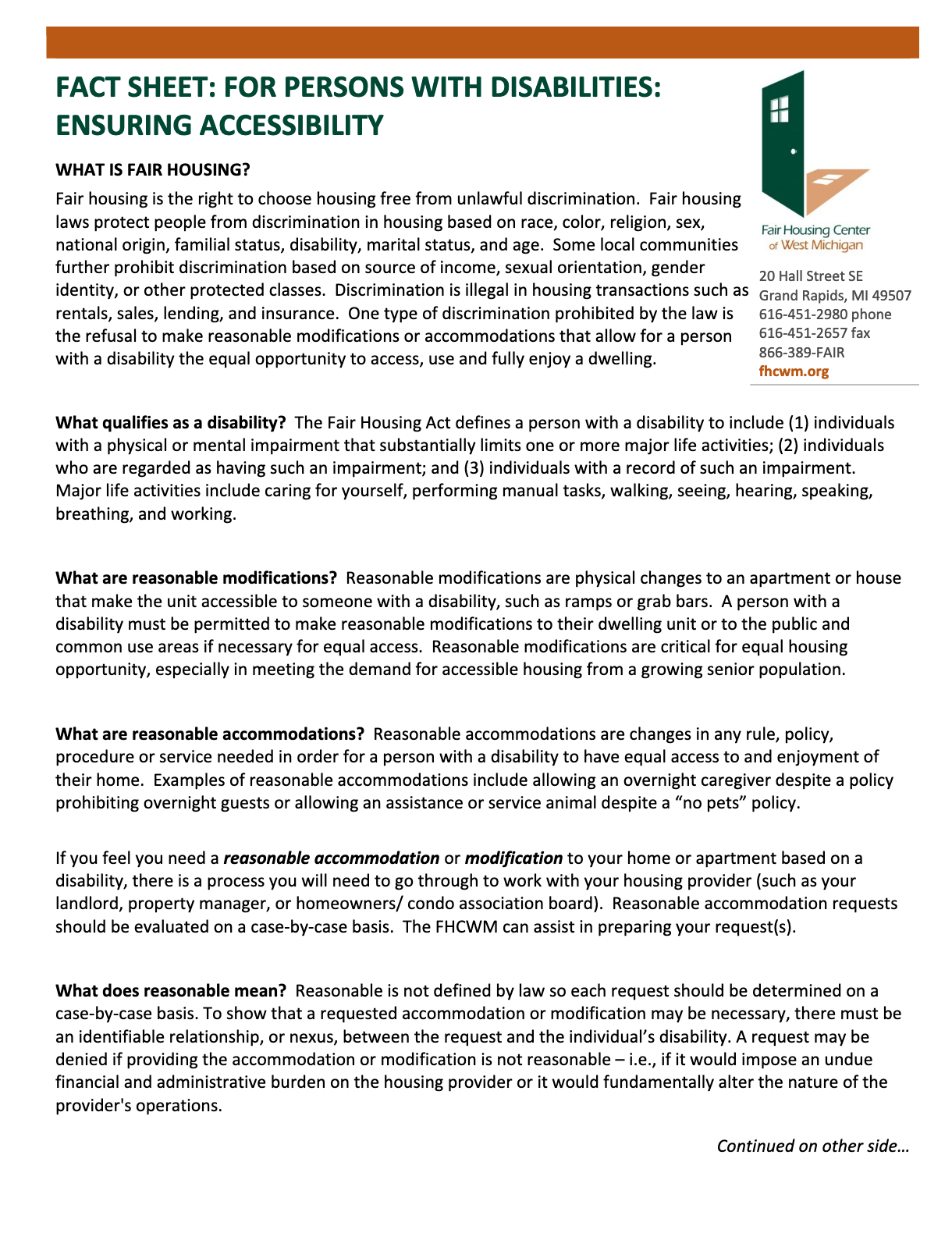 For Persons with Disabilities | Fair Housing Center of West Michigan